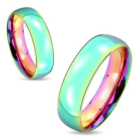 Dome Rainbow IP Stainless Steel Couple Ring - www.mensrings.co.nz