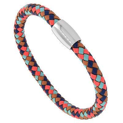 Multicolor Mens Leather Bracelet Braid - www.mensrings.co.nz