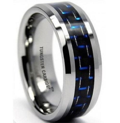 BLUE EYES 8mm MENS TUNGSTEN RING - www.mensrings.co.nz