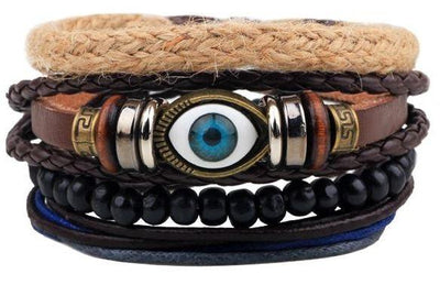 Evil Eye Bead Leather Bracelets - www.mensrings.co.nz