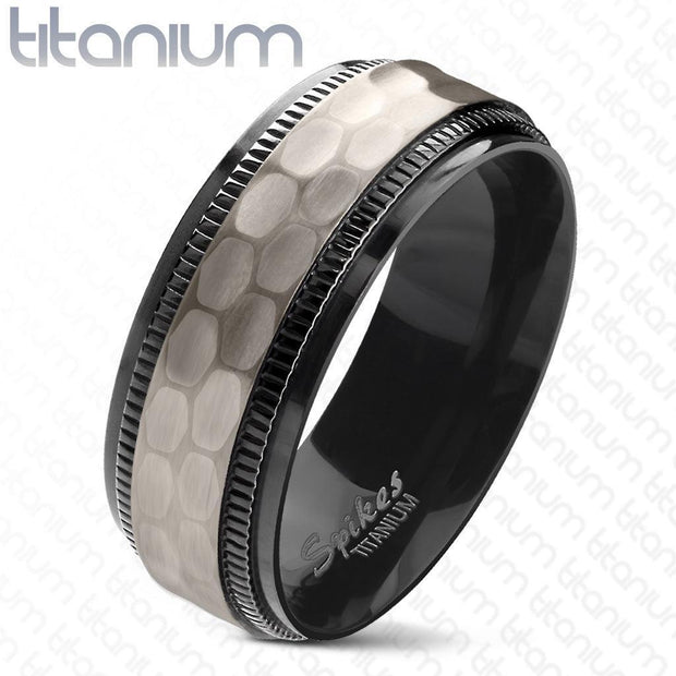 HAMMERED 8MM MEN'S TITANIUM RING - www.mensrings.co.nz