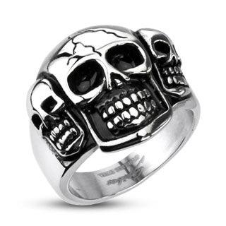 Three Skulls Cast Ring 316L Stainless Steel - www.mensrings.co.nz