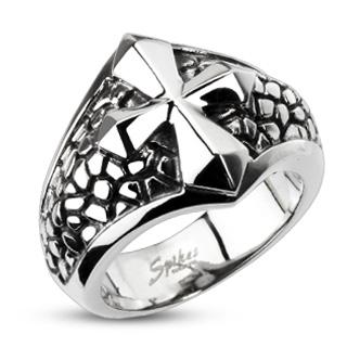 Cross Over Stainless Steel Ring - Size 10 only - www.mensrings.co.nz
