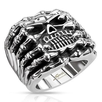 Skull Wide Cast Skeleton Ring Stainless Steel - Size 10 only - www.mensrings.co.nz