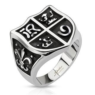 Medieval Shield and Fleur de Lis Wide Cast Ring Stainless Steel - www.mensrings.co.nz