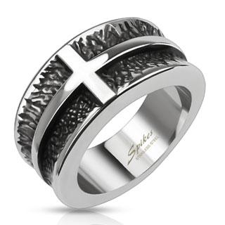 Cross Cast Band Ring Stainless Steel - size 10 only - www.mensrings.co.nz