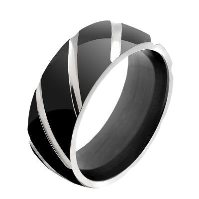 ABSOLUTE - TWO TONED POLISHED BLACK MENS RING - www.mensrings.co.nz
