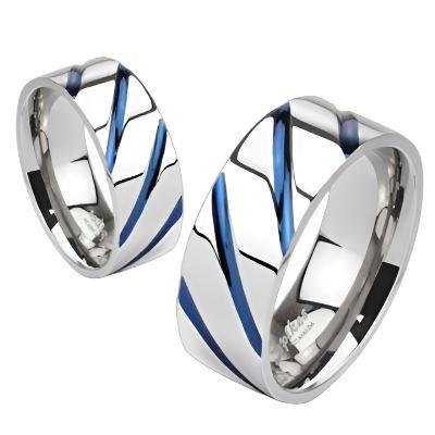 BLUE STRIPE 8mm MENS TITANIUM RING - www.mensrings.co.nz