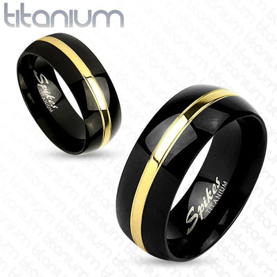 GOLD LINE 8mm MEN'S TITANIUM WEDDING RING - www.mensrings.co.nz