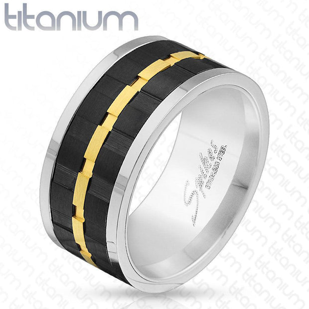 GOLD AND BLACK 8mm TITANIUM MEN'S WEDDING RING - www.mensrings.co.nz