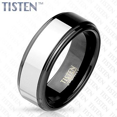Two Tone Inner Rose Gold IP with Step Edges Tisten Ring - www.mensrings.co.nz