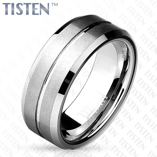 Matte Grooved Line Center with Beveled Edge Tisten Ring - Size 10 only - www.mensrings.co.nz
