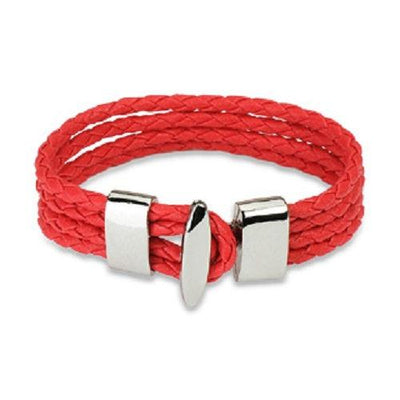 Red Braided Leather 4 Strings Bracelet - www.mensrings.co.nz