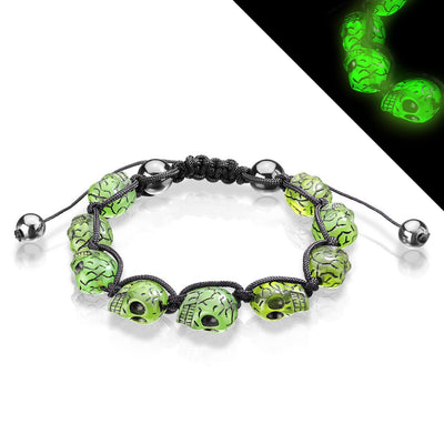 Bracelet with Glow in the Dark Skull Beads - www.mensrings.co.nz