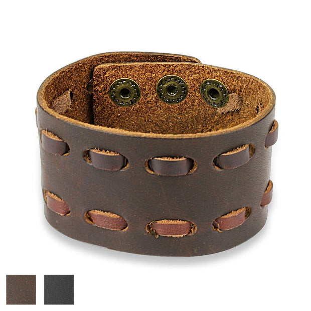 Double Stitched Adjustable Leather Bracelets - www.mensrings.co.nz