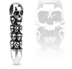Death Skull Bullet Stainless Steel Pendant - www.mensrings.co.nz