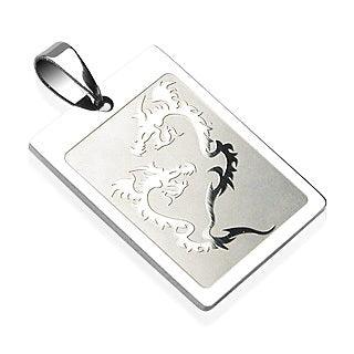 Double Dragon Engraved Pendant 316L Surgical Steel - www.mensrings.co.nz